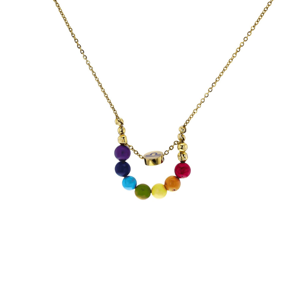 Stainless Steel Gold Chain - Rainbow - Lab Grown Stone Beed Necklace