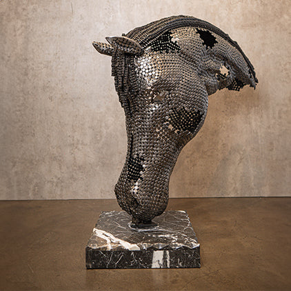 Metal Horse Head Statue With Chain