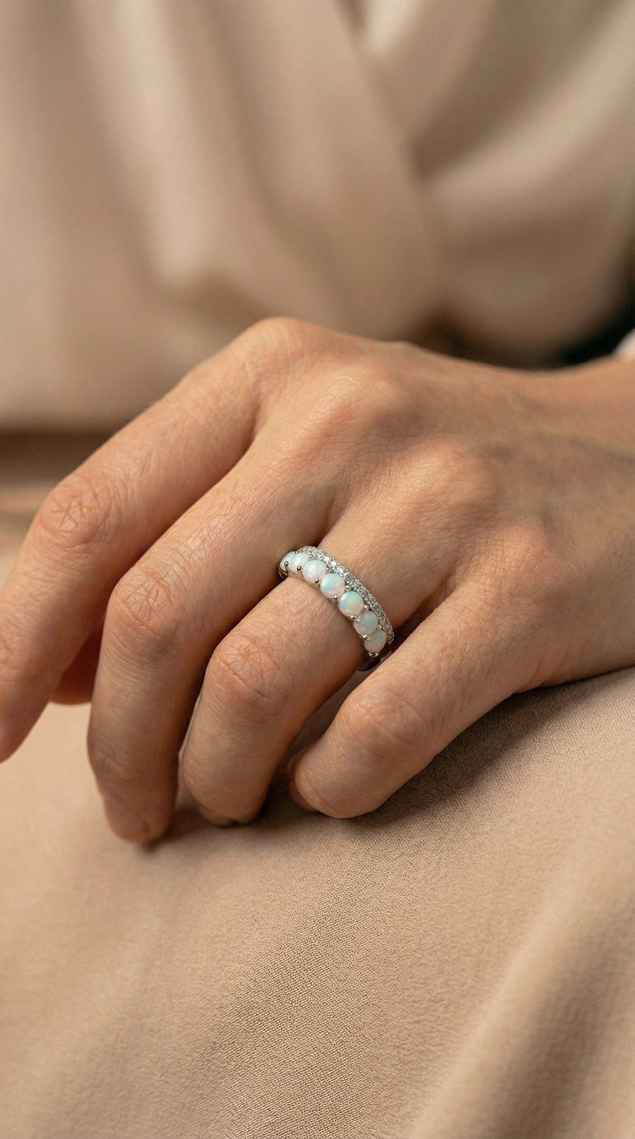 Ethereal Fire Opal Eternity Band