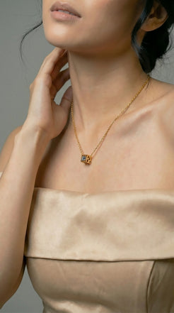 Golden Cube Enamel Necklace