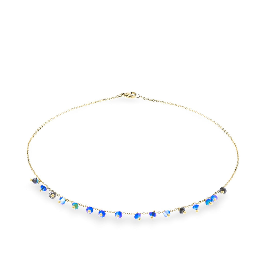 Stainless Steel Gold Chain - The Blue Celebration - Crystal Necklace