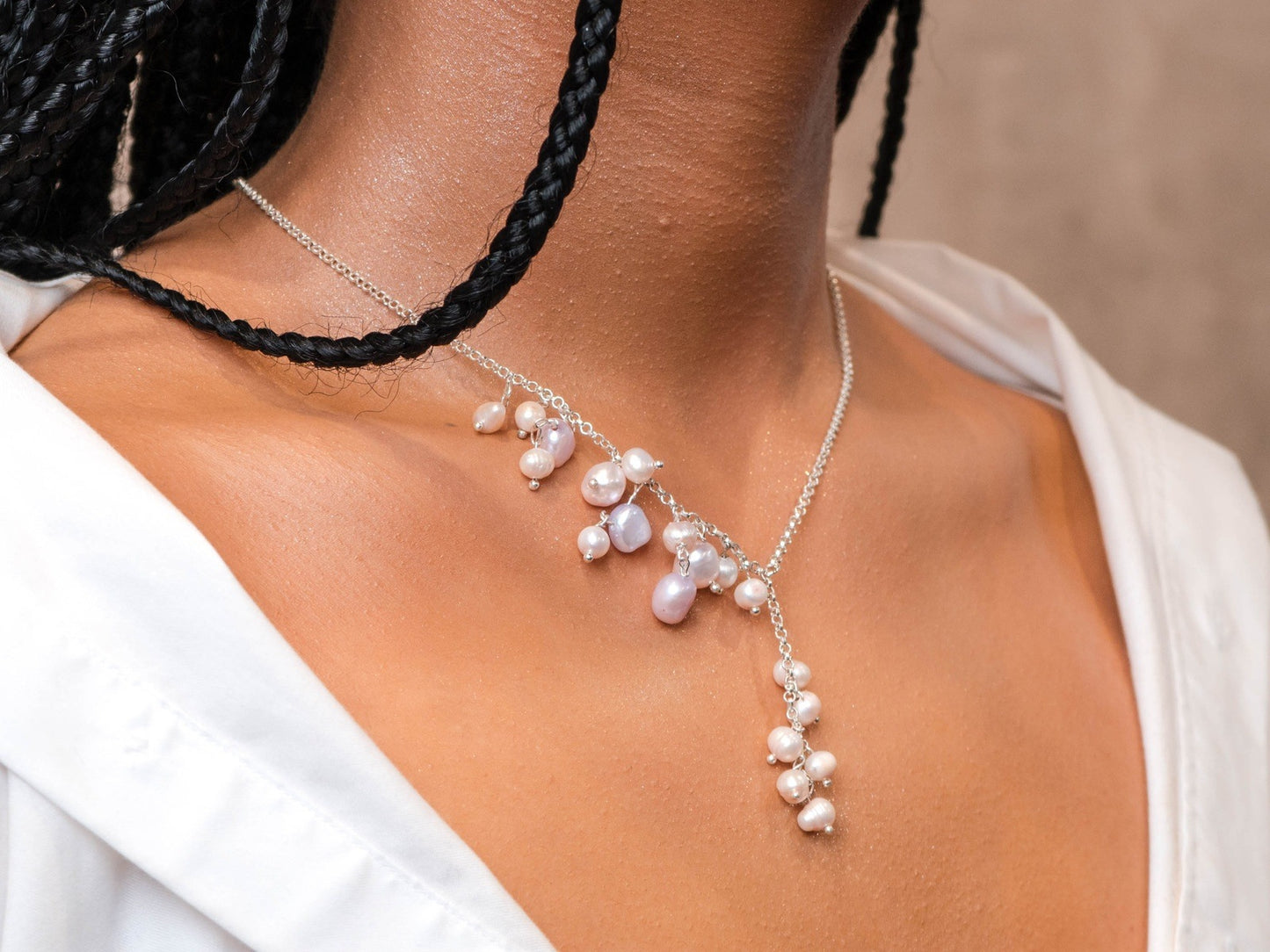 Sterling Silver 925 - Cherry Blossom - Fresh Water Pearl Necklace