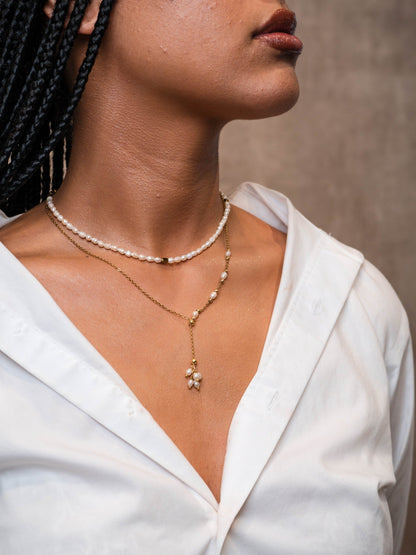 Stainless Steel Gold Chain - Comet - Fresh Pearl Water Necklace