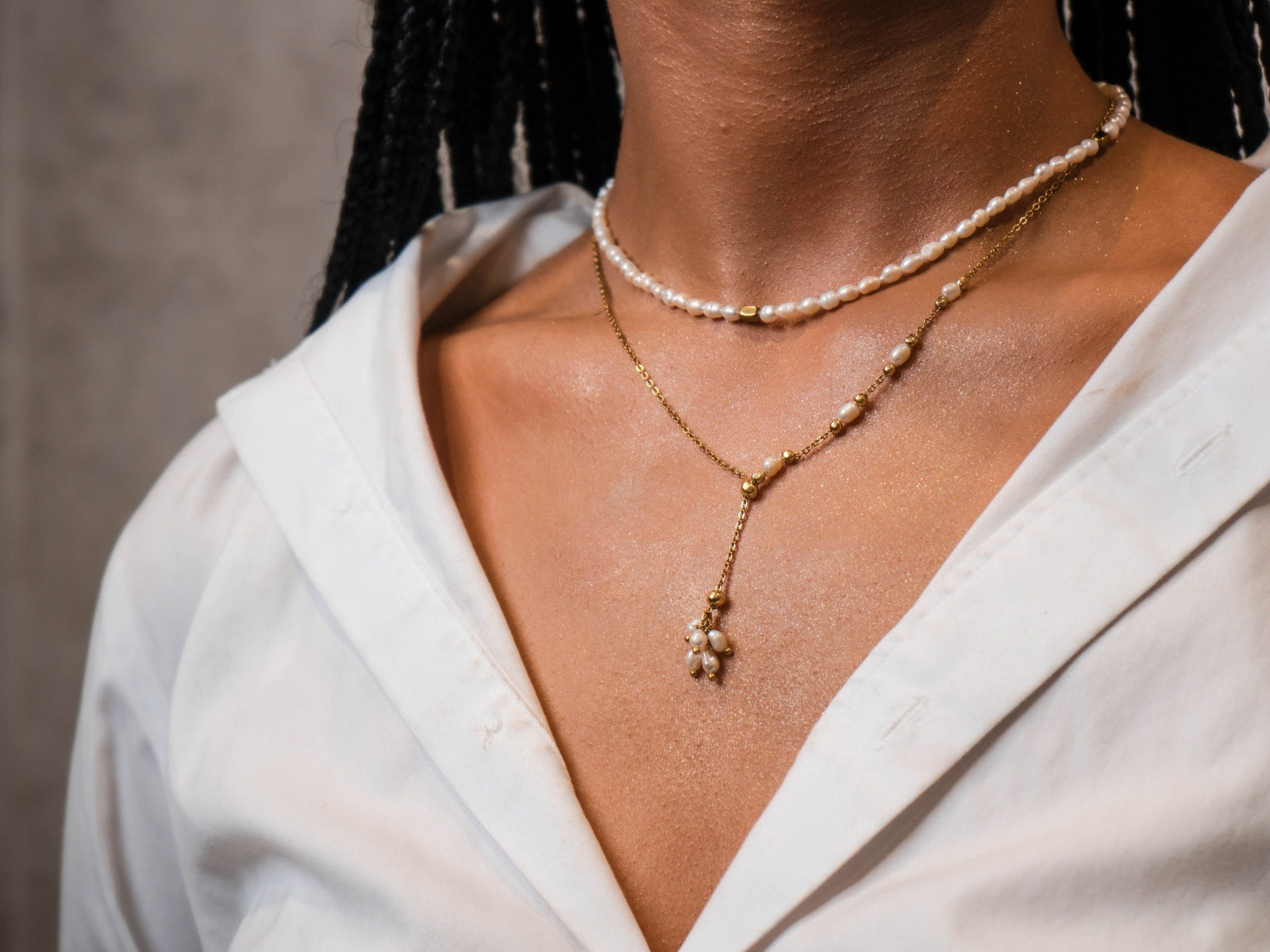 Stainless Steel Gold Chain - Comet - Fresh Pearl Water Necklace