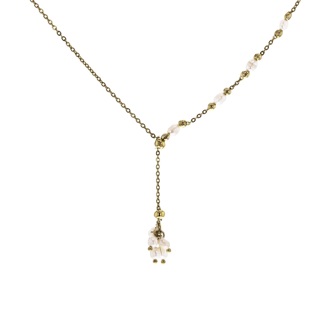 Stainless Steel Gold Chain - Comet - Fresh Pearl Water Necklace