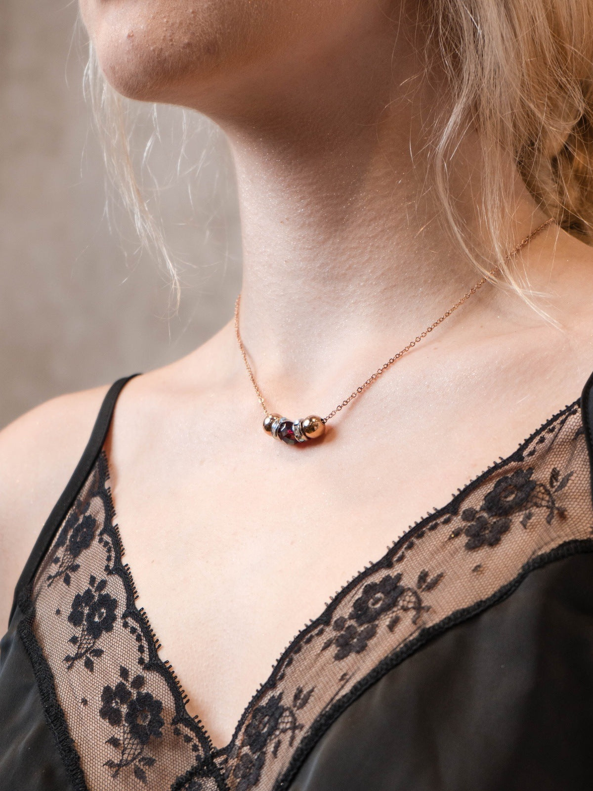 Stainless Steel Rose Gold Chain - Wine - Austrian Crystal Necklace