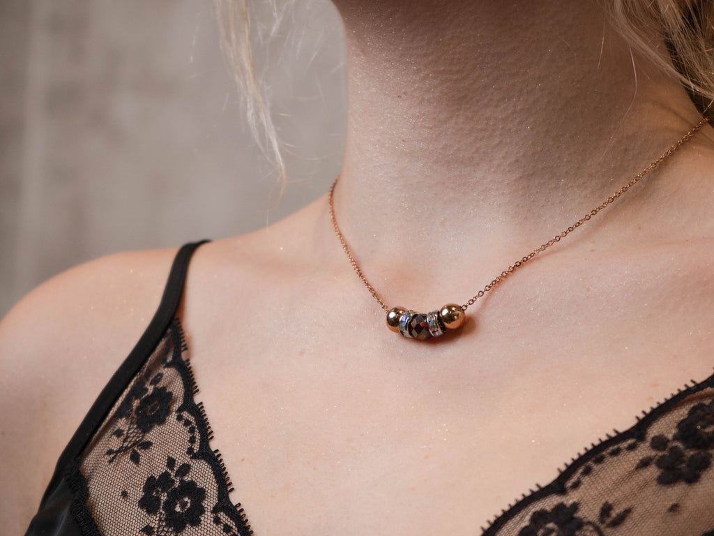 Stainless Steel Rose Gold Chain - Wine - Austrian Crystal Necklace