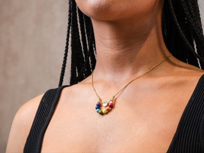 Stainless Steel Gold Chain - Rainbow - Lab Grown Stone Beed Necklace