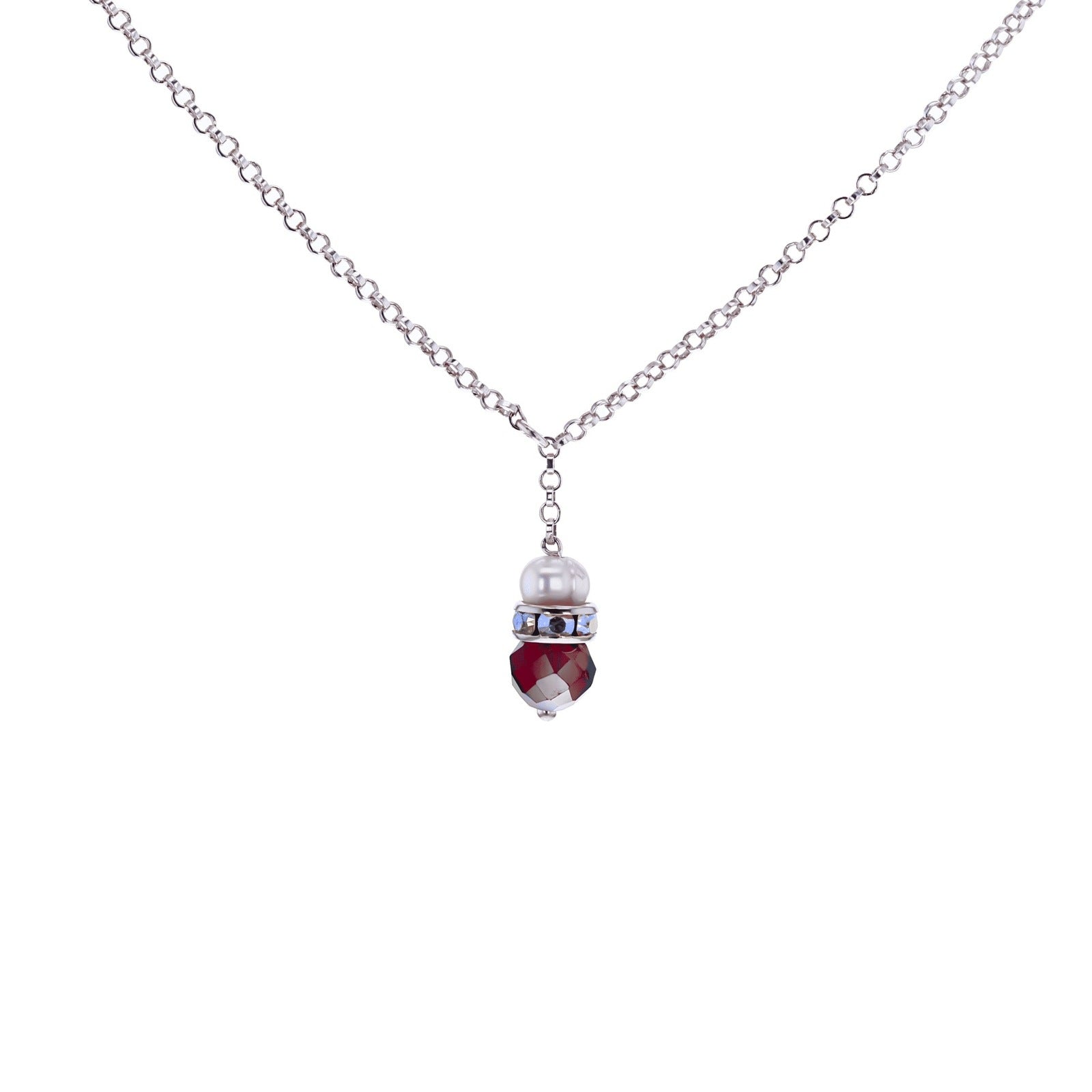 Sterling silver 925 - Poppy - Fresh Water Pearl Austrian Crystal Necklace