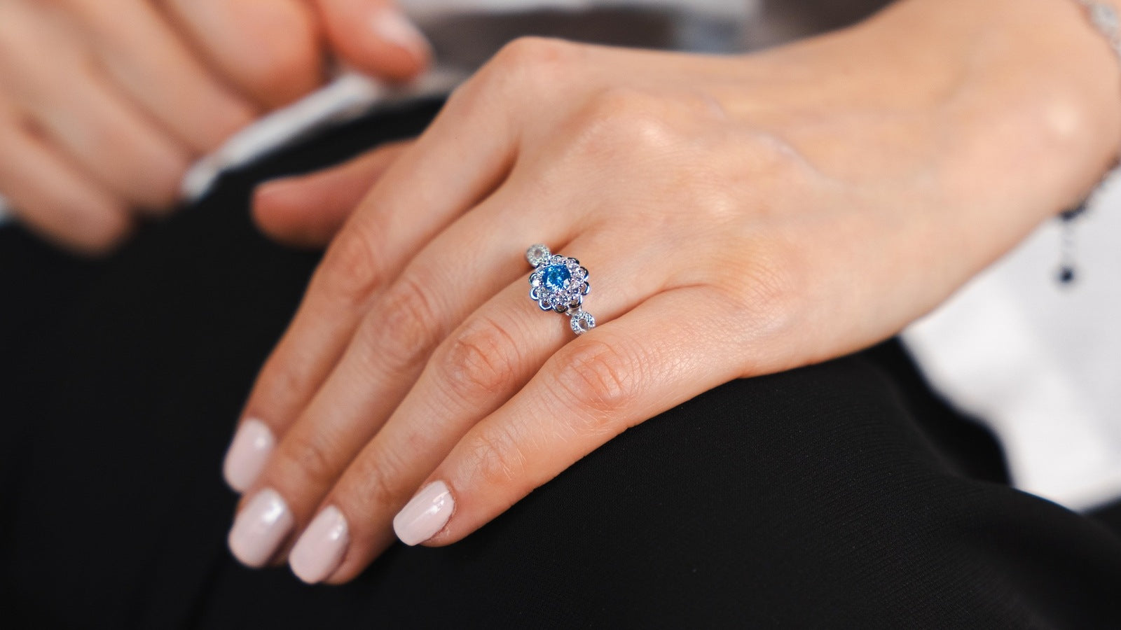 Azure Blossom Halo Ring