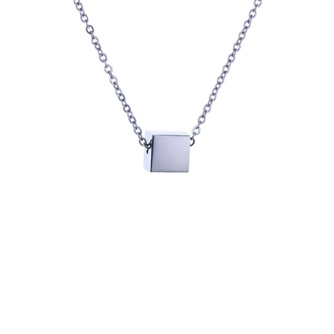 Silver Cube Pendant Necklace