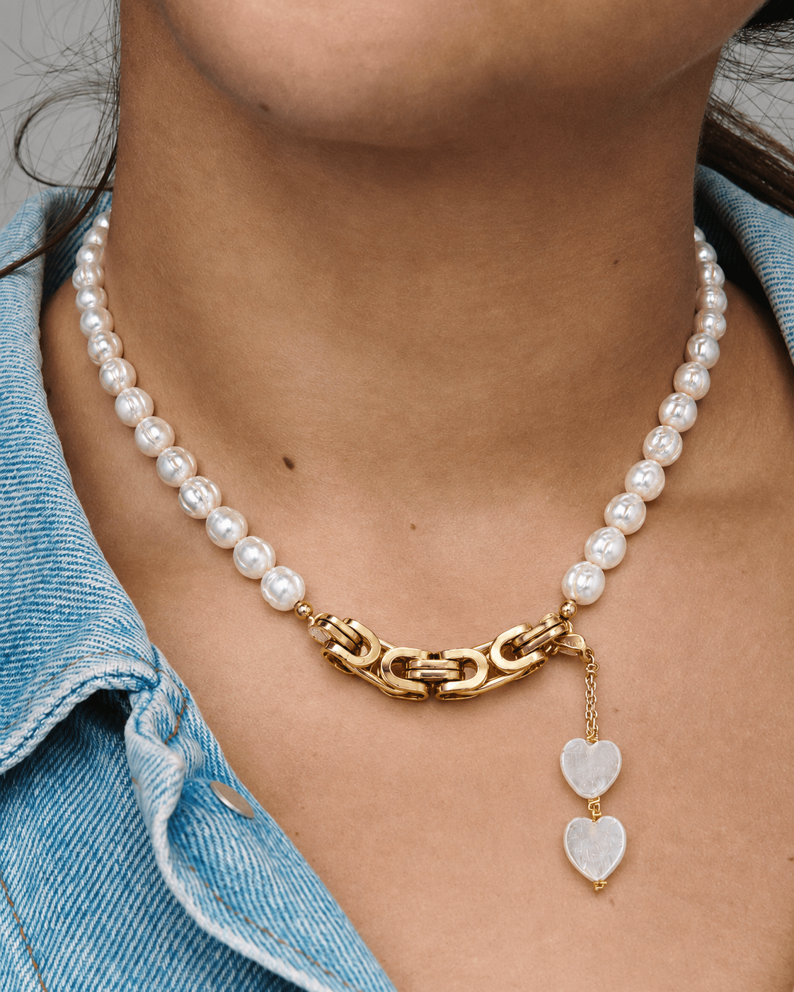 Twofold Grace Freshwater Pearl Stainless Steel 18K Gold Plated Necklace