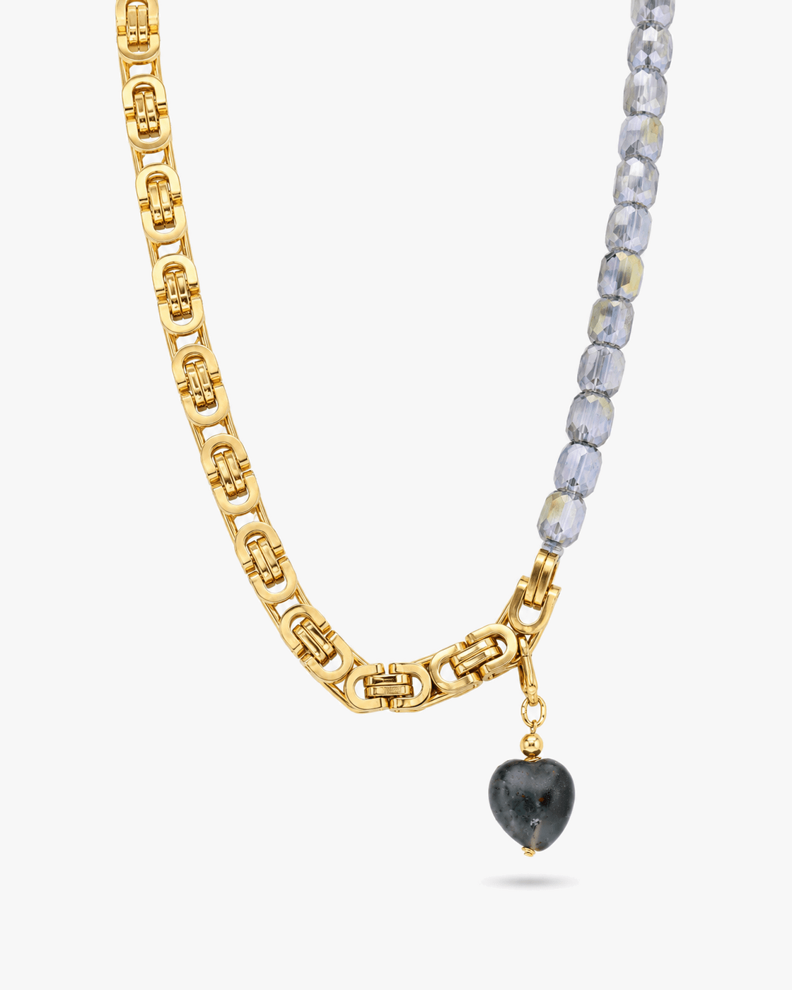 Stillwater Heart Smoky Crystal Stainless Steel 18K Gold Plated Chain Necklace