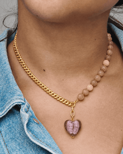 Rose Ember Agate & Stainless Steel 18K Gold Plated Necklace