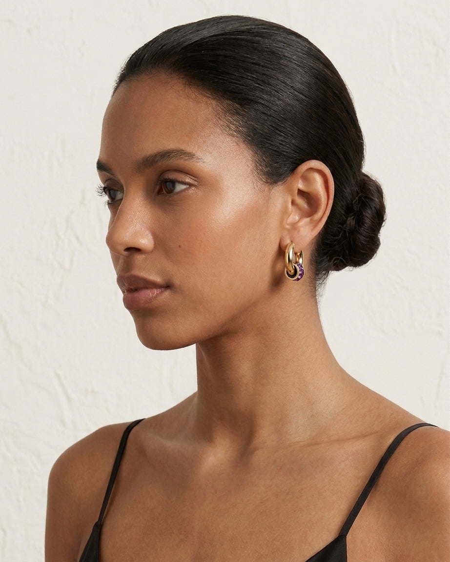Violet Orbit Amethyst Stainless Steel 18K Gold Plated Earrings
