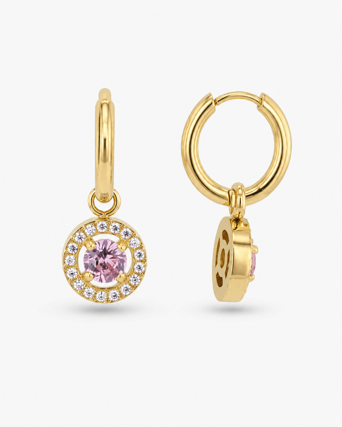 Rose Halo Pink Quartz Stainless Steel 18K Gold Plated Earrings