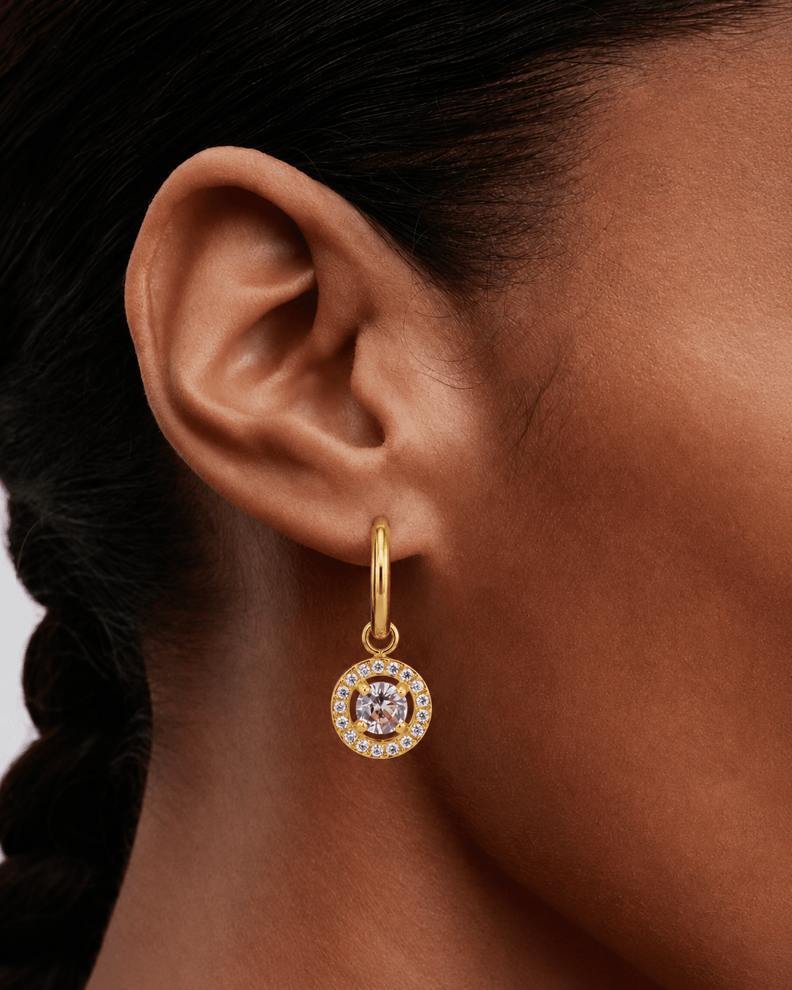 Rose Halo Pink Quartz Stainless Steel 18K Gold Plated Earrings