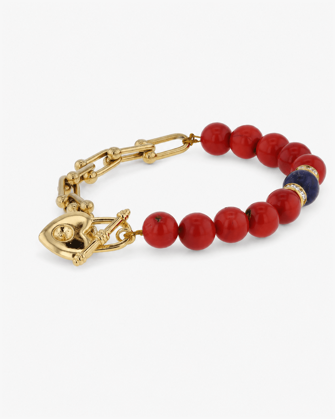 Ardora Coral, Lapis Lazuli & Gold-Plated Stainless Steel Heart-Lock Bracelet
