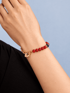 Ardora Coral, Lapis Lazuli & Gold-Plated Stainless Steel Heart-Lock Bracelet