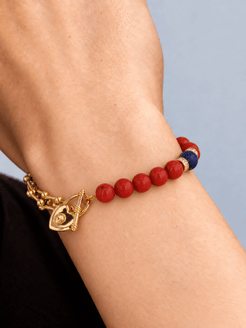 Ardora Coral, Lapis Lazuli & Gold-Plated Stainless Steel Heart-Lock Bracelet