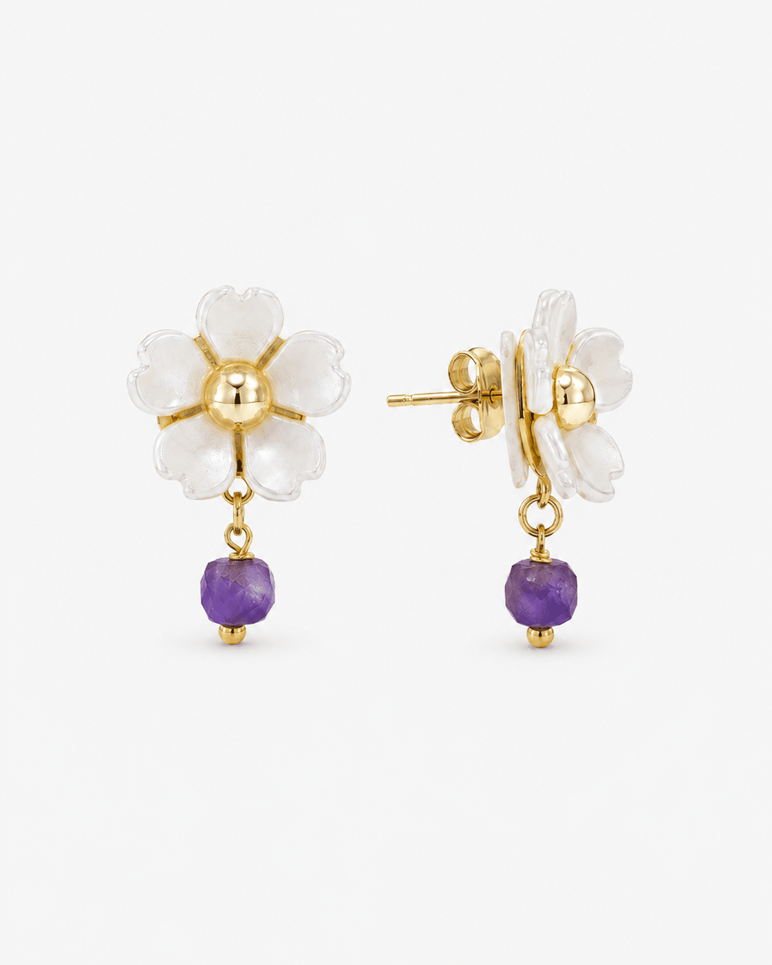 Aster Amethyst & Flower Earrings