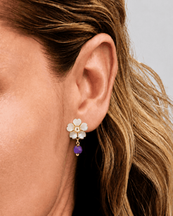 Aster Amethyst & Flower Earrings