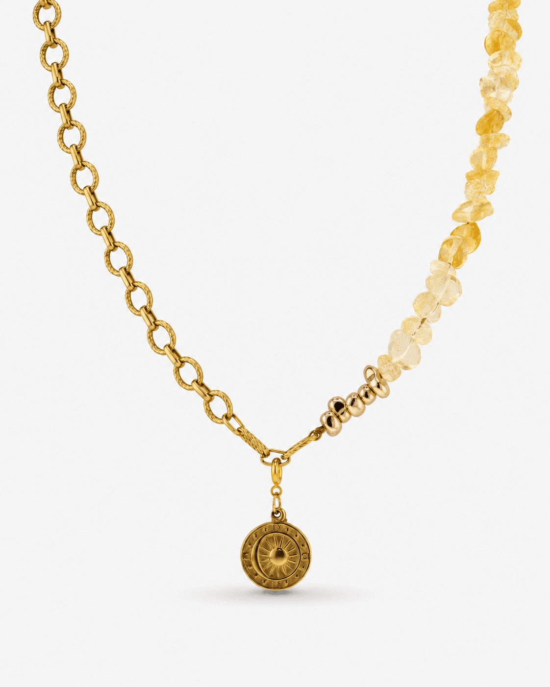 Aurelis Citrine & 18K Gold-Plated Stainless Steel Sun-Moon Charm Necklace