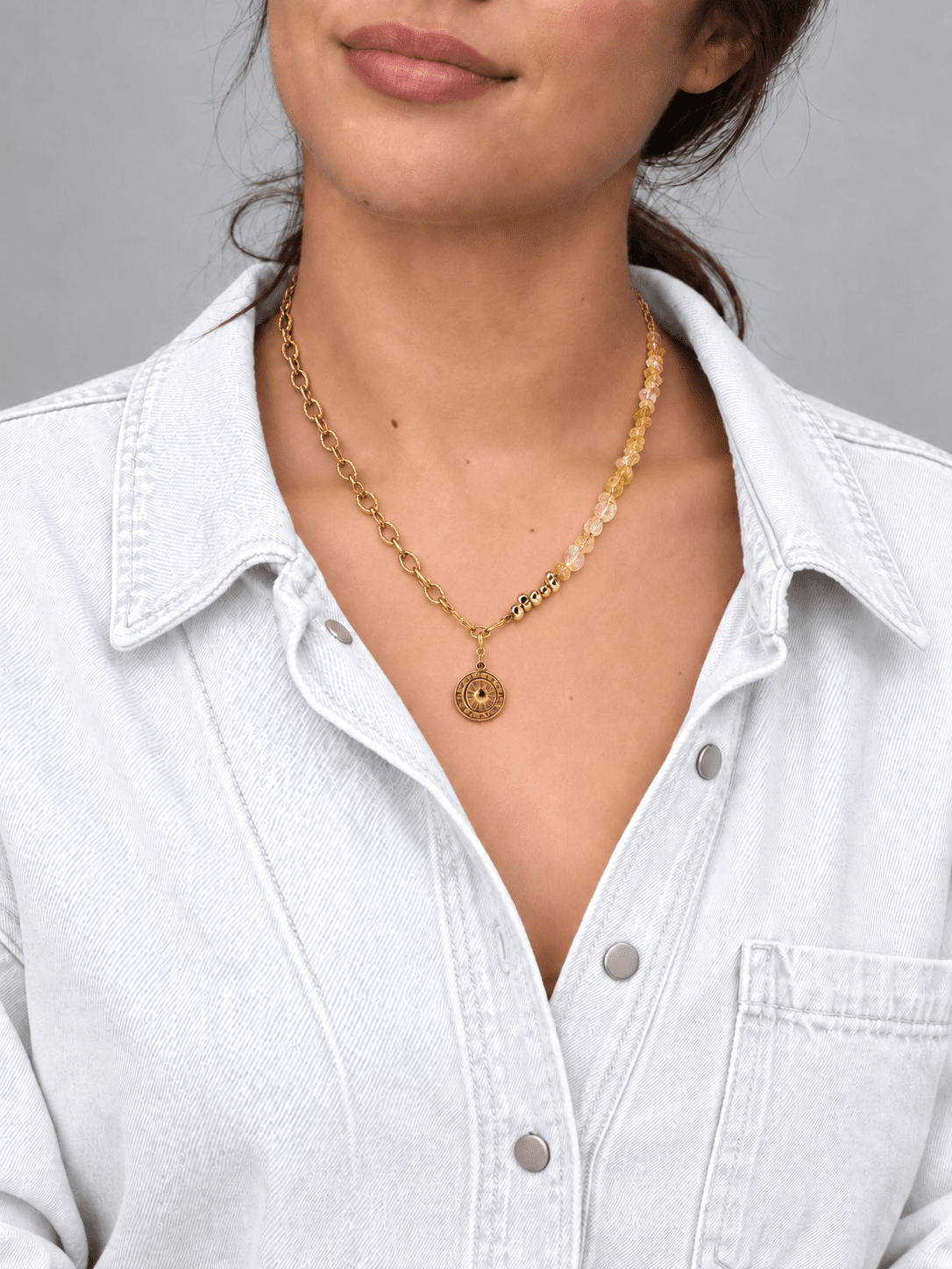 Aurelis Citrine & 18K Gold-Plated Stainless Steel Sun-Moon Charm Necklace