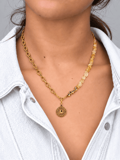 Aurelis Citrine & 18K Gold-Plated Stainless Steel Sun-Moon Charm Necklace