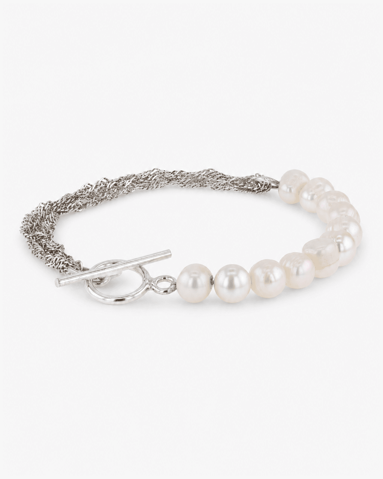 Avenelle Freshwater Pearl, Multi-Strand Silver Chain & Toggle Bracelet