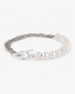 Avenelle Freshwater Pearl, Multi-Strand Silver Chain & Toggle Bracelet