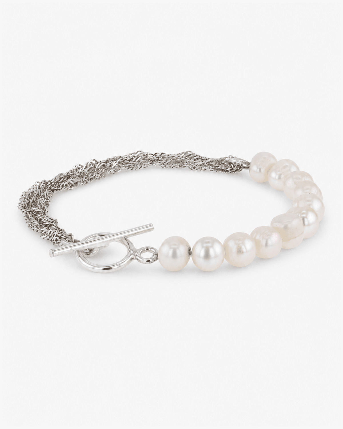 Avenelle Freshwater Pearl, Multi-Strand Silver Chain & Toggle Bracelet