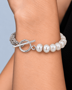 Avenelle Freshwater Pearl, Multi-Strand Silver Chain & Toggle Bracelet