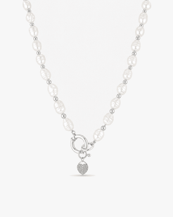 Almira Freshwater Pearl, Silver Bead & Cubic Zirconia Heart Necklace