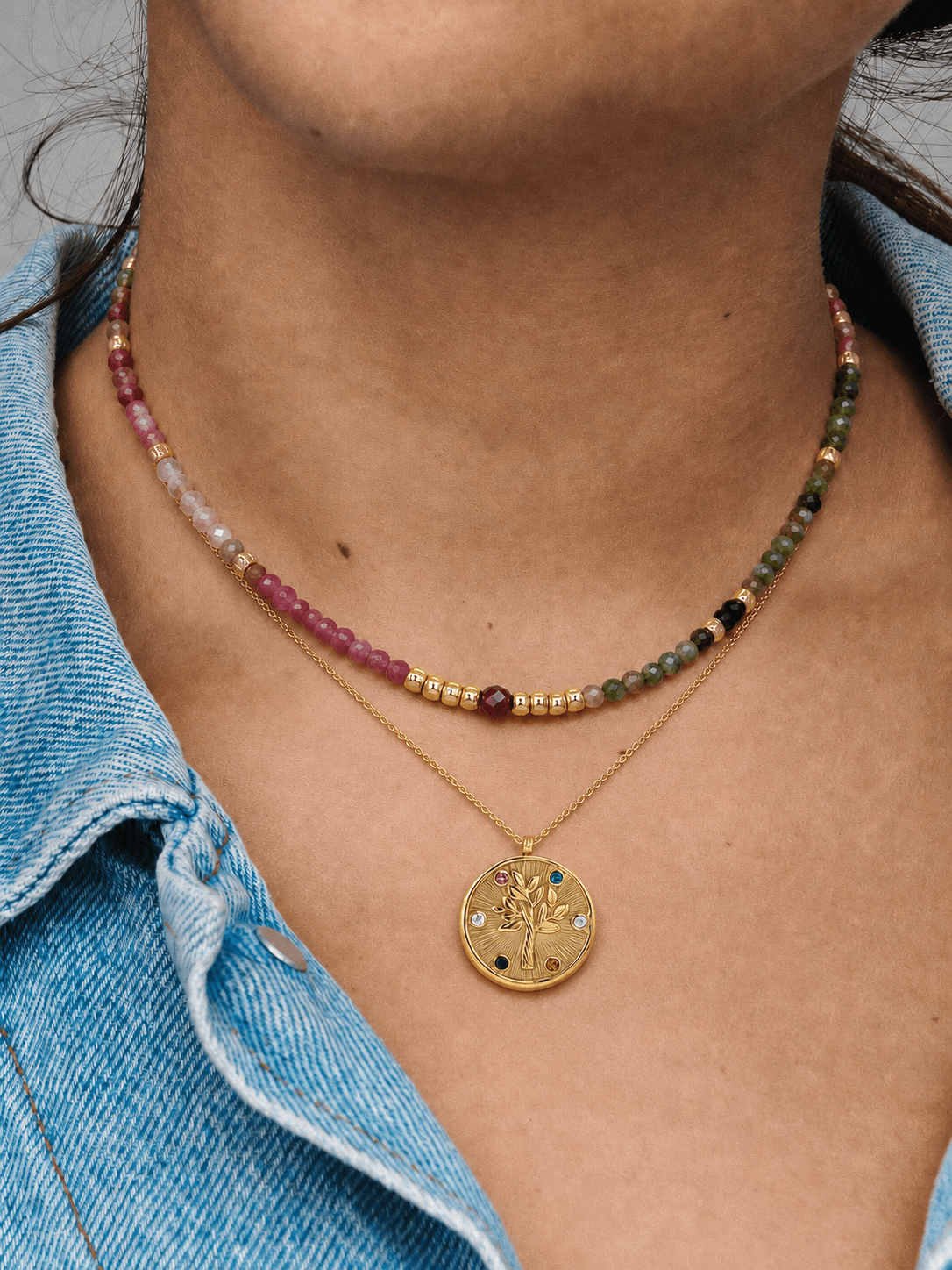 Aevora Multi-Colour Tourmaline Tree of Life Necklace