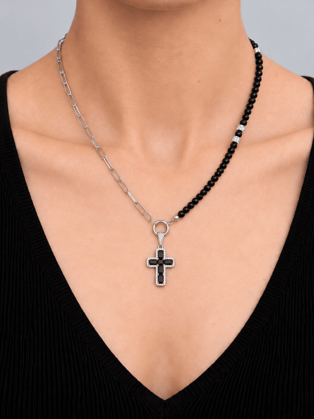 Nox Onyx, Silver & Cubic Zirconia Necklace