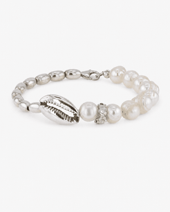 Cymara Freshwater Pearl, Silver Bead & Handmade Silver Shell Charm Bracelet