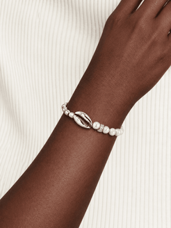 Cymara Freshwater Pearl, Silver Bead & Handmade Silver Shell Charm Bracelet