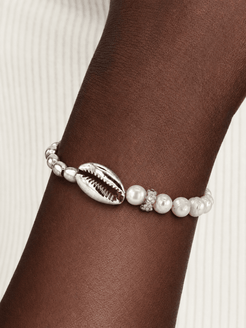 Cymara Freshwater Pearl, Silver Bead & Handmade Silver Shell Charm Bracelet