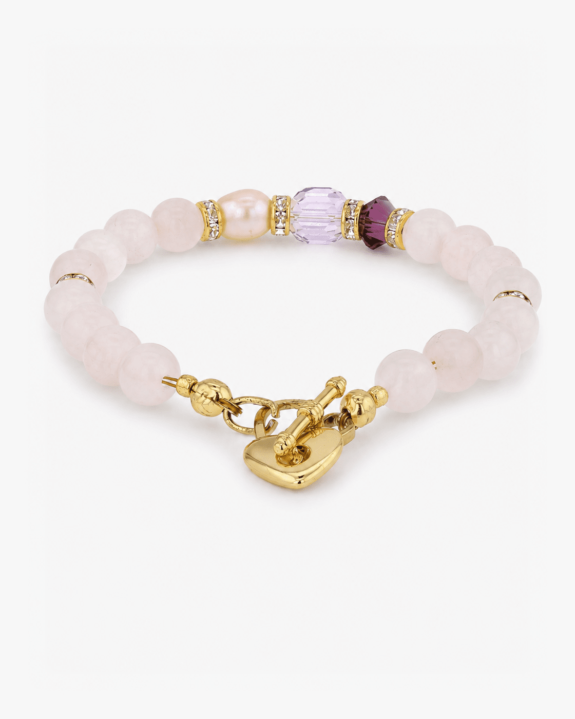 Eloria Rose Quartz, Pink Freshwater Pearl & 18K Gold-Plated Heart-Lock Bracelet