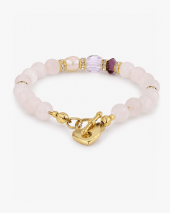 Eloria Rose Quartz, Pink Freshwater Pearl & 18K Gold-Plated Heart-Lock Bracelet