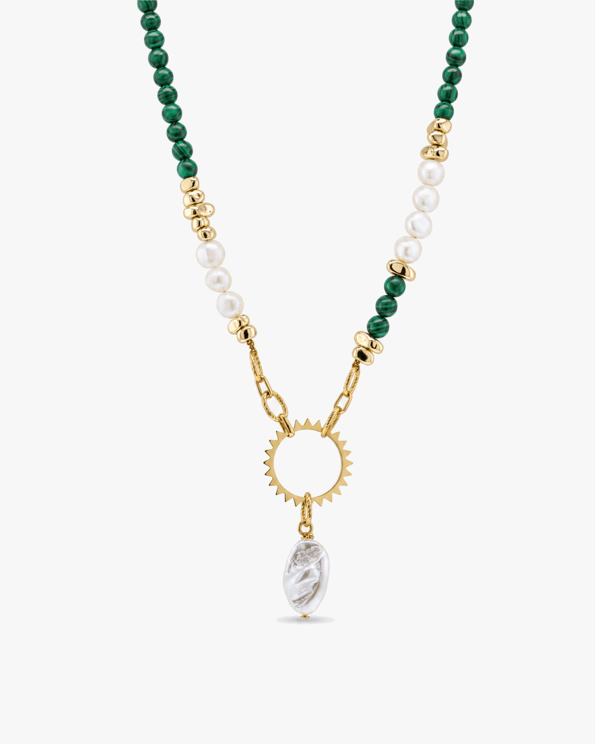 Heliora Natural Malachite, Freshwater Pearl Necklace