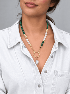 Heliora Natural Malachite, Freshwater Pearl Necklace