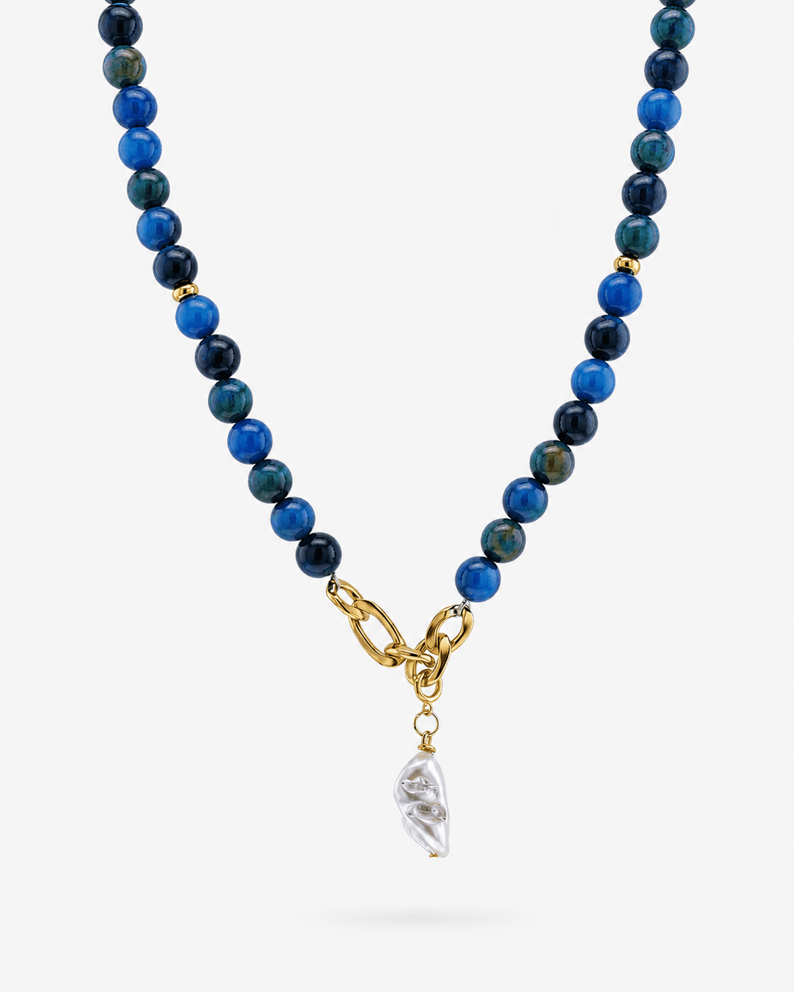 Mareva Blue Apatite, Baroque Freshwater Pearl & 18K Gold-Plated Stainless Steel Necklace