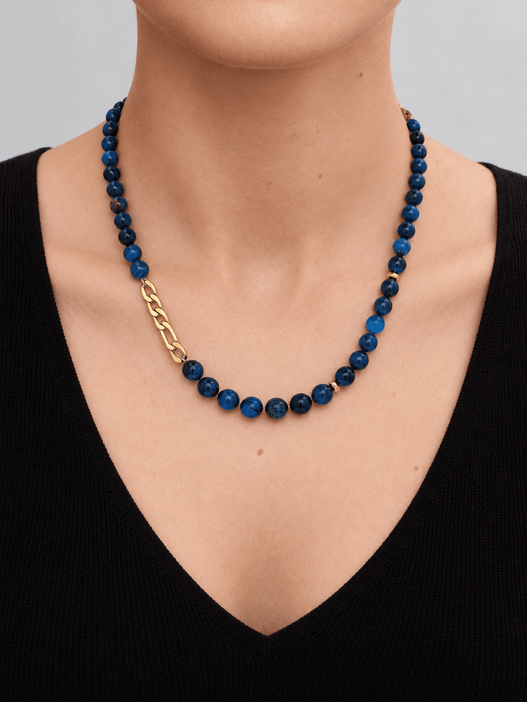 Mareva Blue Apatite, Baroque Freshwater Pearl & 18K Gold-Plated Stainless Steel Necklace