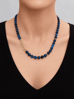 Mareva Blue Apatite, Baroque Freshwater Pearl & 18K Gold-Plated Stainless Steel Necklace