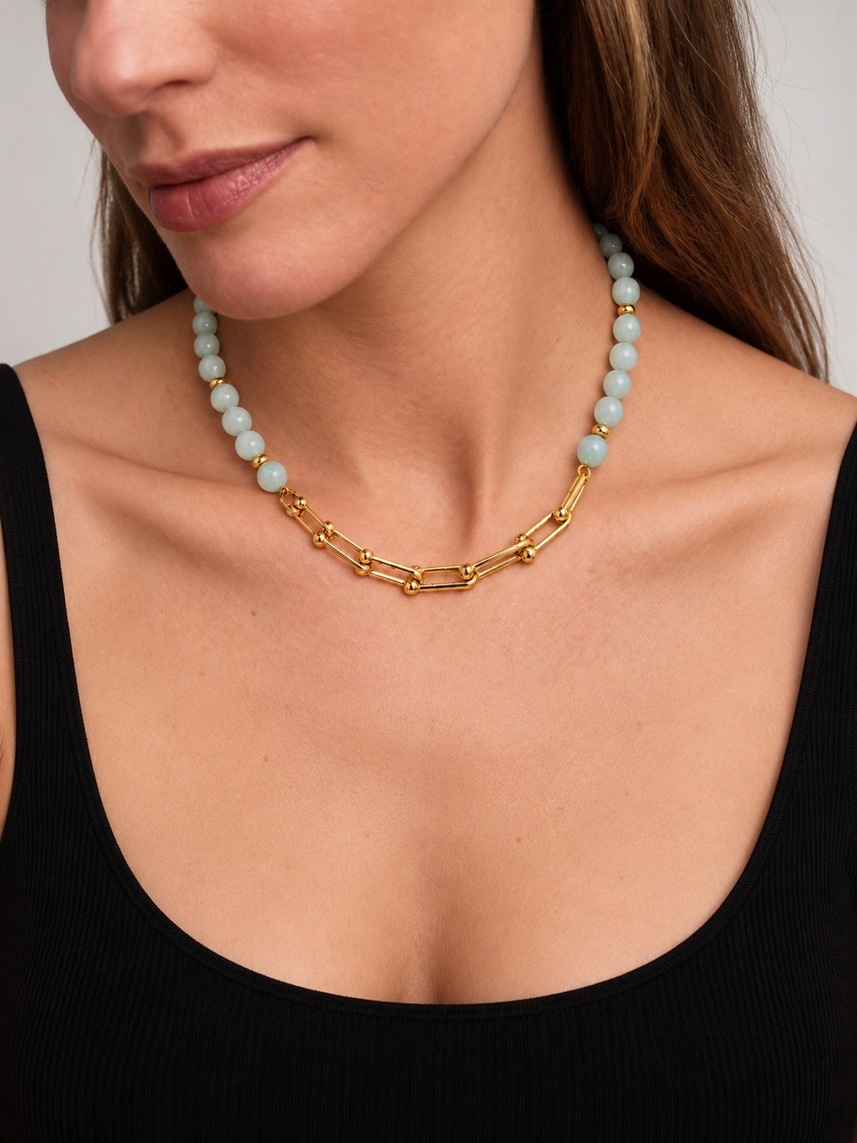 Quiet Current Aquamarine & 18K Gold-Plated Stainless Steel Sculptural Link Necklace