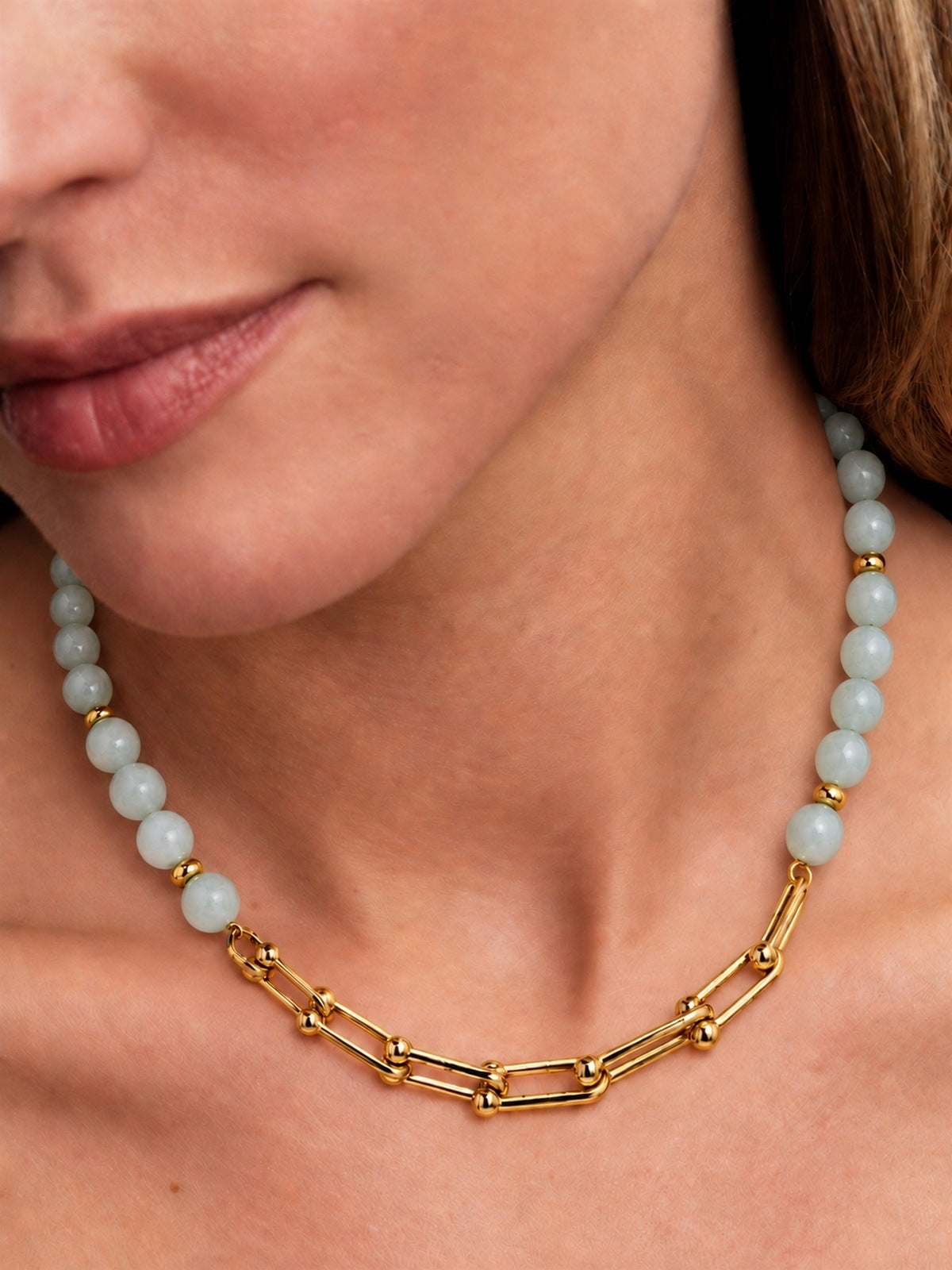 Quiet Current Aquamarine & 18K Gold-Plated Stainless Steel Sculptural Link Necklace