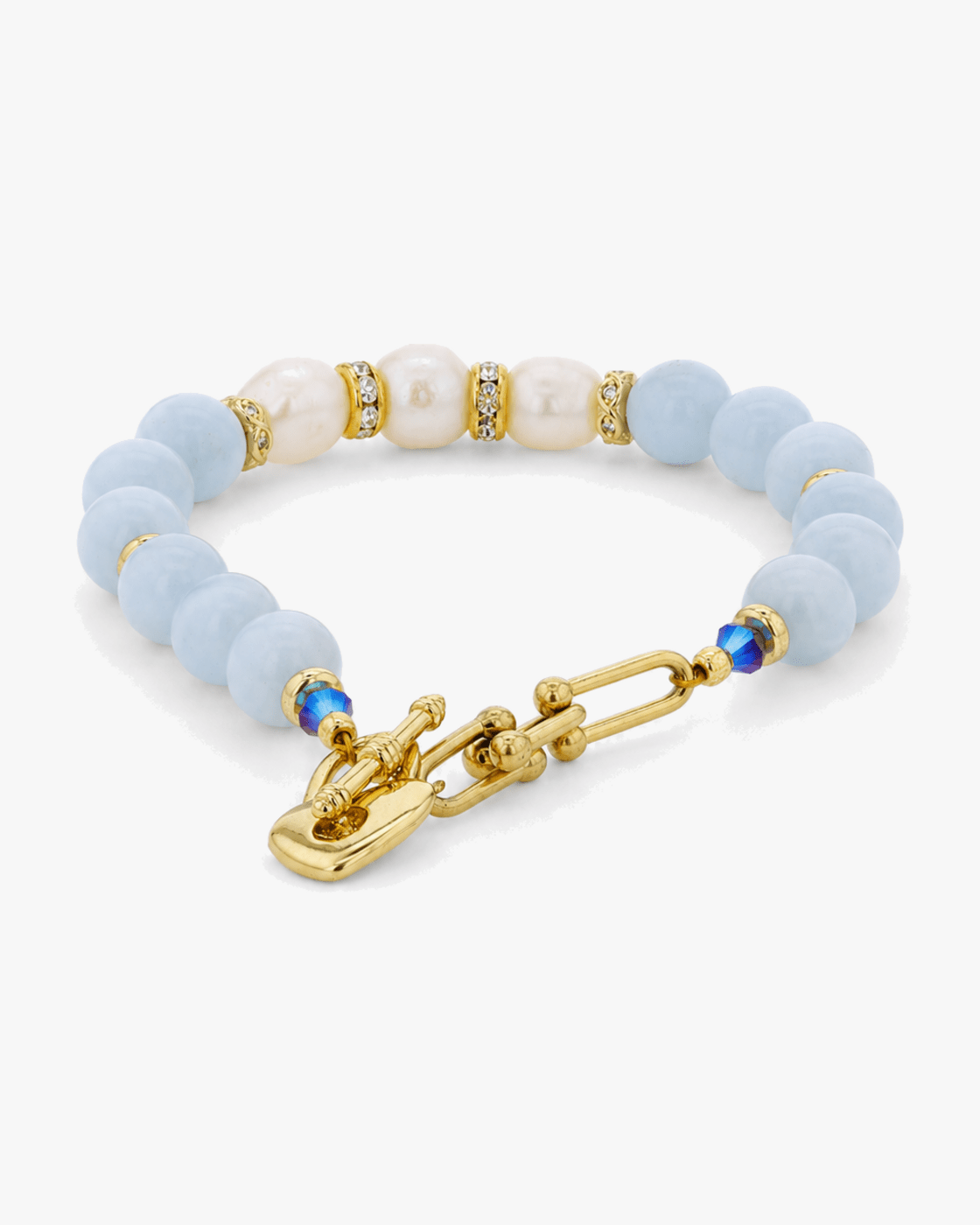 Quiet Current Freshwater Pearl & Aquamarine Heart-Lock Bracelet