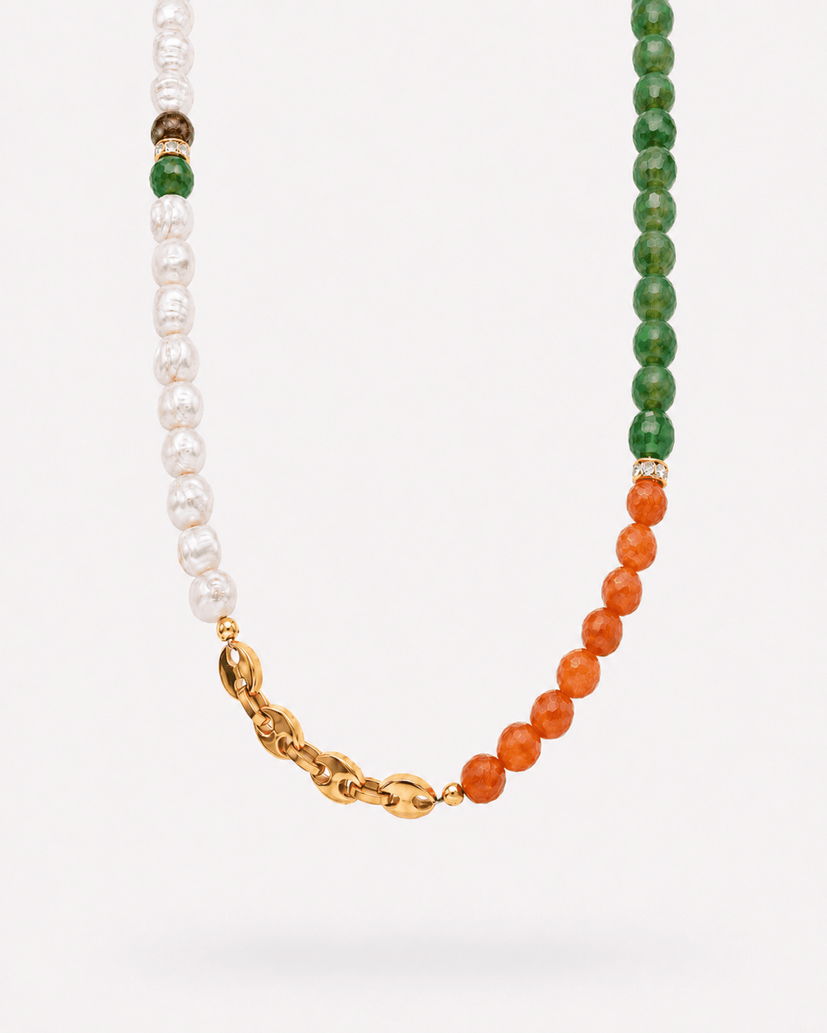 Oriana Freshwater Pearl, Orange & Green Agate Stainless Steel Necklace